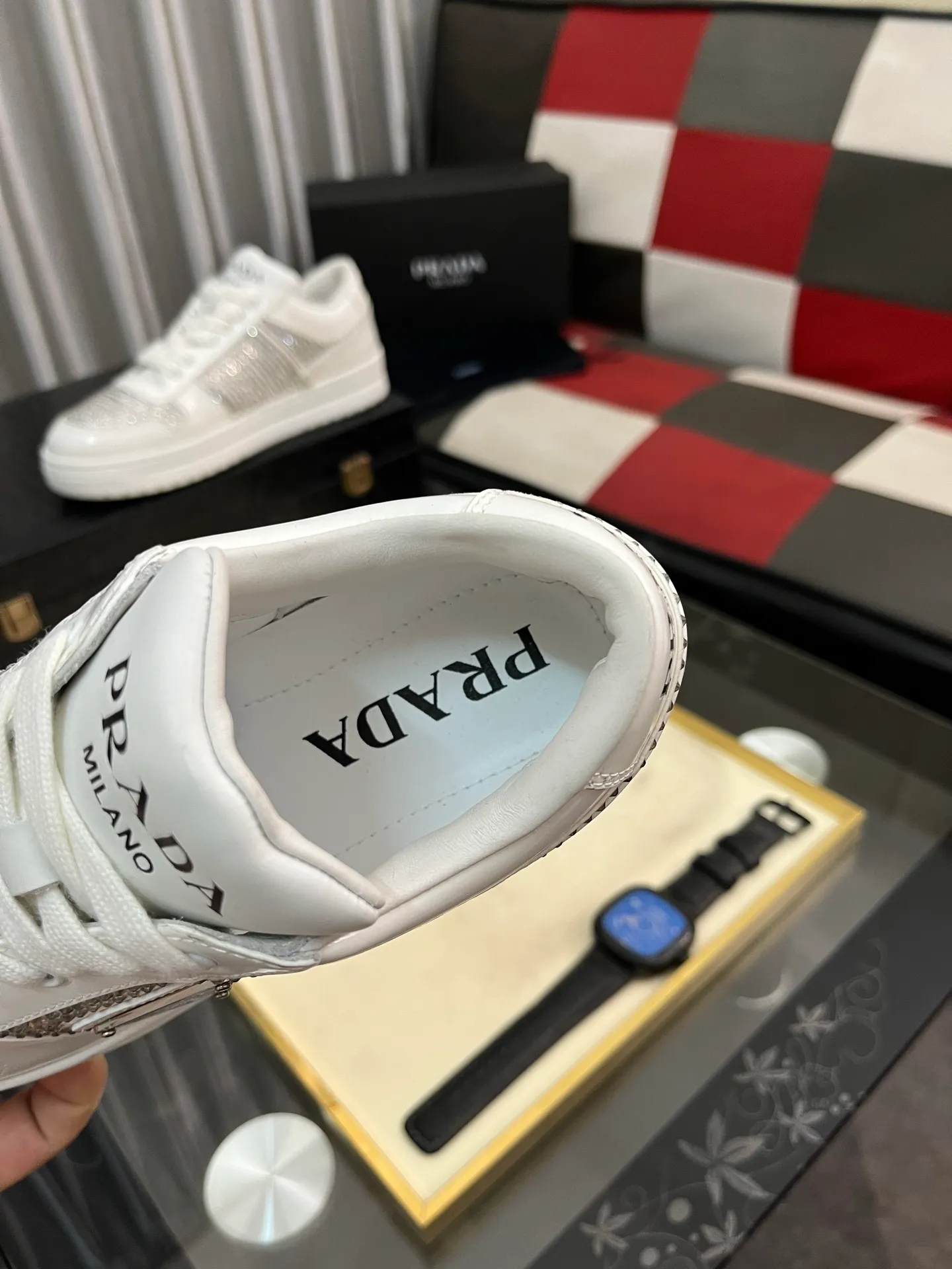 Men's shoes 💰680⌚️⌚️【PRADA】Prada - high-end quality original order 🔍🔍🔍casual sports shoes - Upper: 🔝 Nappa calfskin, perforated calfskin, shoe body sewn brand metal fasteners, tongue screen-printed high frequency brand logo - Lining: water-dyed cowhide - Outsole: ultra-light TPU foam rubber; two-color molded outsole -Ultra-high quality control and fine workmanship: outstanding (high-end, extravagance, class) -Size: 38-44 (45, can be customized)